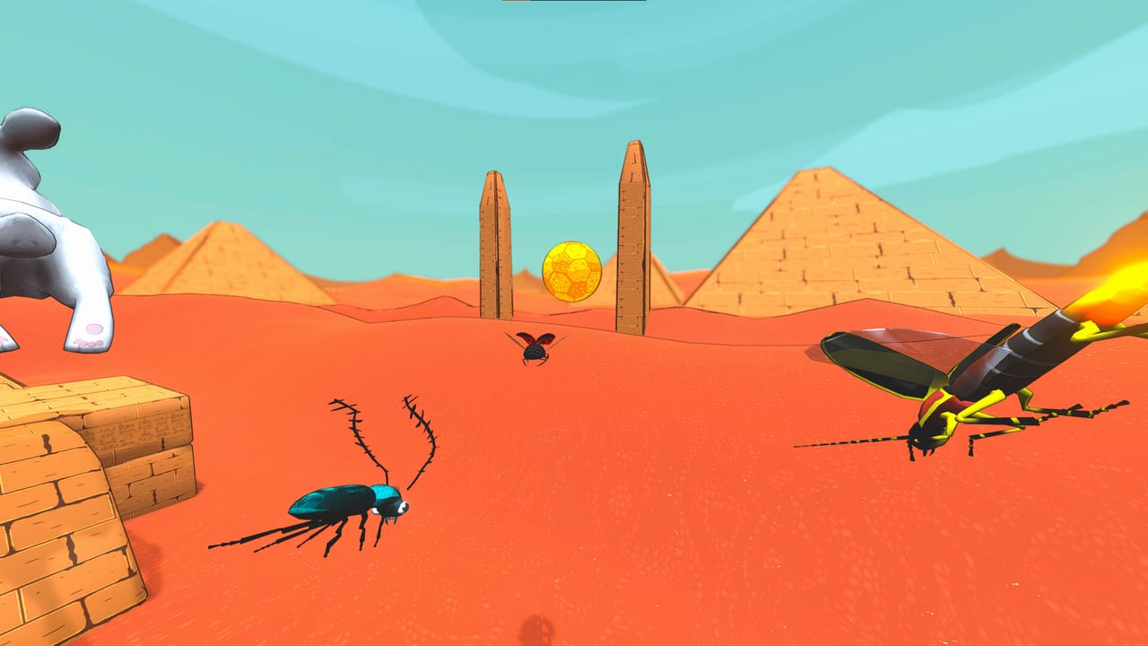 Beetles chasing a golden dungball on Beetleball's Egypt pyramid map